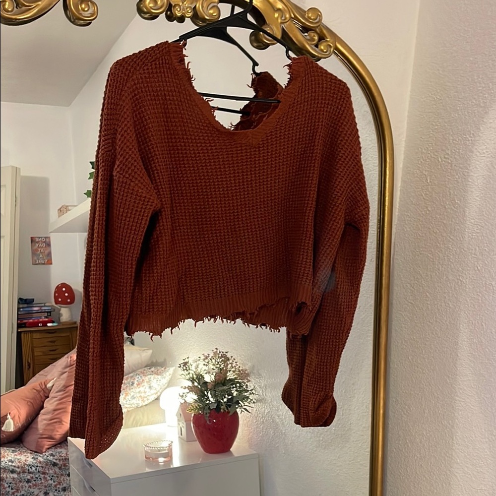 moon & madison rusty fall cropped V-Neck Sweater